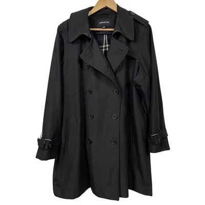 London Fog Black Trench Coat Womens 2X Flannel Lined Winter - Image 1 of 4