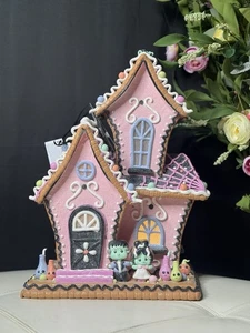 18’’Ghoulish Halloween Light Up Pink Haunted Gingerbread House Frankenstein - Picture 1 of 9