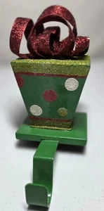 Christmas Present Stocking Holder 6" Height Heavy Polka Dot with Metal Red Bow - Picture 1 of 3