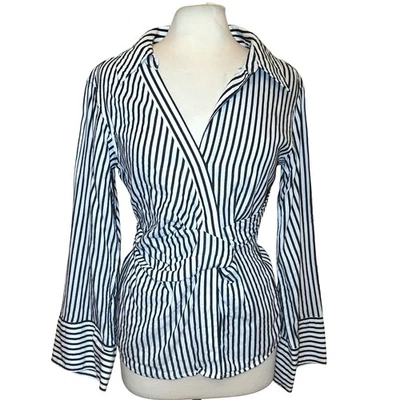 Blusa Frame Noir Multi Rayas Negra Blanca Drapeada Manga Larga Ancha S Foto 1 de 4