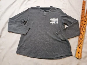 Volcom Shirt Mens Large Gray Henley Tribal Pocket Doobeye Button Casual Tee Top - Picture 1 of 10