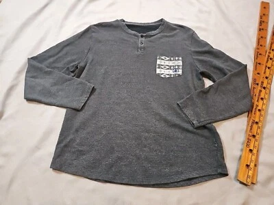 Volcom Shirt Mens Large Gray Henley Tribal Pocket Doobeye Button Casual Tee Top - Image 1 of 4