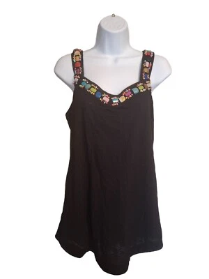 Blusa Tribal DeNime feminina sem mangas pequena preta alça de miçangas Y2K festival praia - Imagem 1 de 4