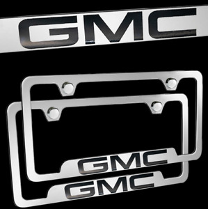 2x Car License Plate Frame Cover Hood Rear Chrome Stainless Steel For GMC
