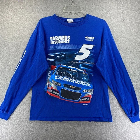 Kasey Kahne Mens T Shirt Large Blue NASCAR Farmer's Insurance 5 Long Sleeve Knit Cover