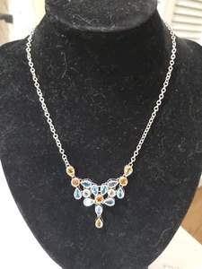Signed Marilyn & Co Sterling 925 Multi-Color Gemstones Topaz Necklace- 18" - Picture 1 of 9