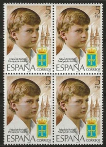ESPAÑA 1977. EDIFIL 2449. SERIE COMPLETA EN BLOQUE DE 4 ”FELIPE DE BORBÓN”. MNH - Imagen 1 de 1