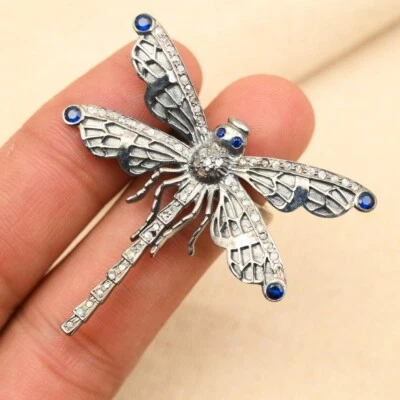 Broche de diamantes y zafiro libélula-joyería de insectos de plata 925, regalo inspirado Foto 1 de 4