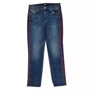 Hudson Distressed Zoeey High Rise Straight Leg Ankle Jeans rot Smoking Streifen 27 - Bild 1 von 13