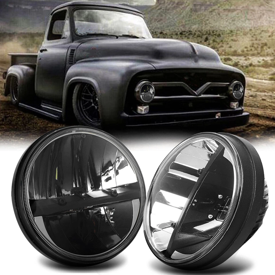 Pair 7'' Round Led Headlights Hi/Lo Beam For Ford F-100 Pikcup 1969-1974 / F-150 - Image 1 of 4