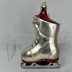 Ice Skate Mercury Glass Ornament 7" Gold Red Oversized Shoe - Picture 1 of 7