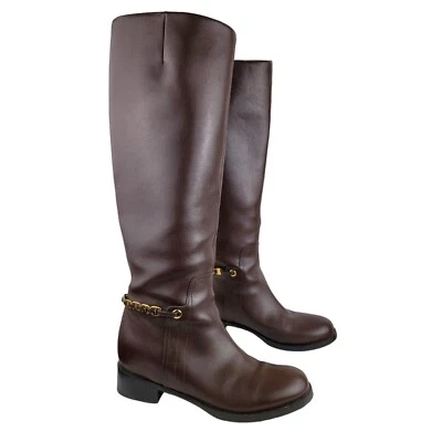 Botas de Equitação Salvatore Ferragamo Couro Marrom Escuro Joelho Tamanho 8.5 - Imagem 1 de 4