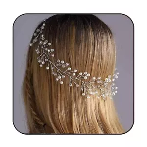 Silver Bride Crystal Wedding Hair Vine Bridal Pearl Headpiece Rhinestone Head... - Picture 1 of 7