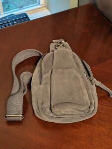 Free People Hudson Suede Leather Sling Bag Gray