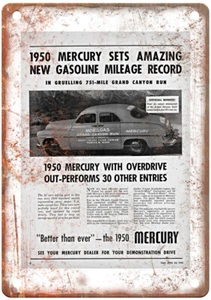 Vintage 1950 Mercury Mobilgas Economy Run Auto Ad Reproduction Metal Sign A11618 - Picture 1 of 2