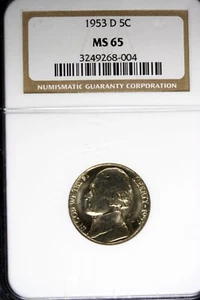 1953 - D NGC MS65 JEFFERSON NICKEL!!! #B11776 - Picture 1 of 2