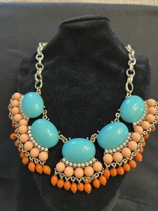 J Crew Large Turquoise And Orange Beaded Necklace  - Picture 1 of 1