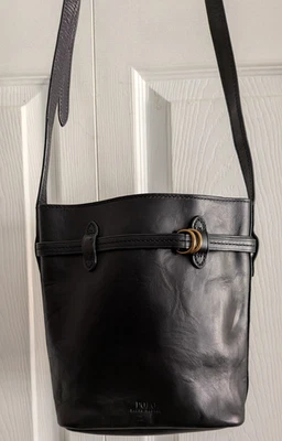 Polo Ralph Lauren Mini Bellport Black Leather Bucket Bag Crossbody - Image 1 of 4