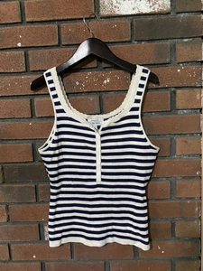 & Other Stories Women's Scalloped Sweater Tank Top In Navy/White Stripes S - Picture 1 of 8