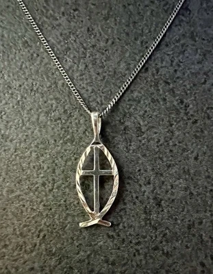 Sterling Silver Ichthus/ Jesus Fish Pendant ~ Necklace w/18.5” Chain Stamped 925 - Image 1 of 4