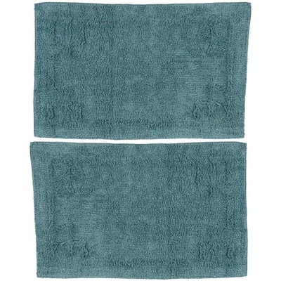 Juego de 2 alfombras de baño Gold Coast algodón Art Deco borde azul pavo real 28" x 18" Foto 1 de 4