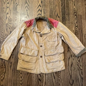 Chaqueta de Caza de Pato Wellington De Colección Tostada y Roja Tareas de Granja Cuello de Pana Rara M/L - Imagen 1 de 12