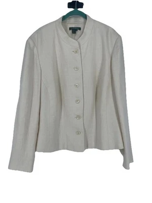 Lauren Ralph Lauren Blazer 100% Linen Mandarin Collar Herringbone Woven Jacket - Image 1 of 4
