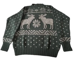 VTG Polo Ralph Lauren Green Wool Moose Sweater Nordic Fair Isle Men’s Large - Picture 1 of 6