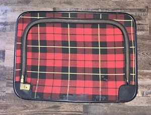 Vintage 1950’s Red/Black/Yellow Plaid Zip Front Suitcase & Travel Bag - Picture 1 of 10