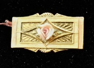 Broche prendedor de barra de flores de porcelana esmaltada en tono dorado - Imagen 1 de 2