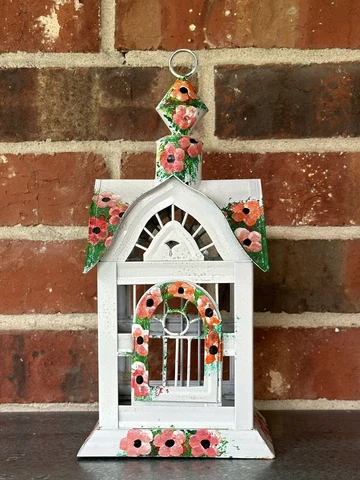 NEW~Hand Painted Metal Bird House Decor. Victorian Style-Home/Garden Cover