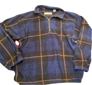 Suéter Vintage Azul Tostado Tela Escocesa Fleece Ventana Para Hombre Grande 1/4 Cremallera, Bolsillos Lg - Imagen 1 de 13