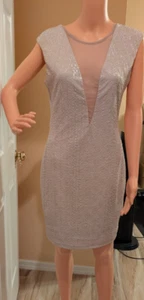 NWT Guess beige and silver front and back plung slevelesdress s sz L - Picture 1 of 4