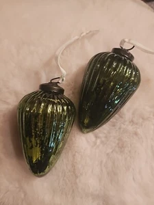 2 herrajes de restauración soplados a mano husillo de vidrio de mercurio verde 4,5" adornos - Imagen 1 de 8