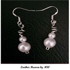 WHITE ACRYLIC PEARL 925 Solid Sterling Silver Handmade Dangle Spiral Drop Earrin