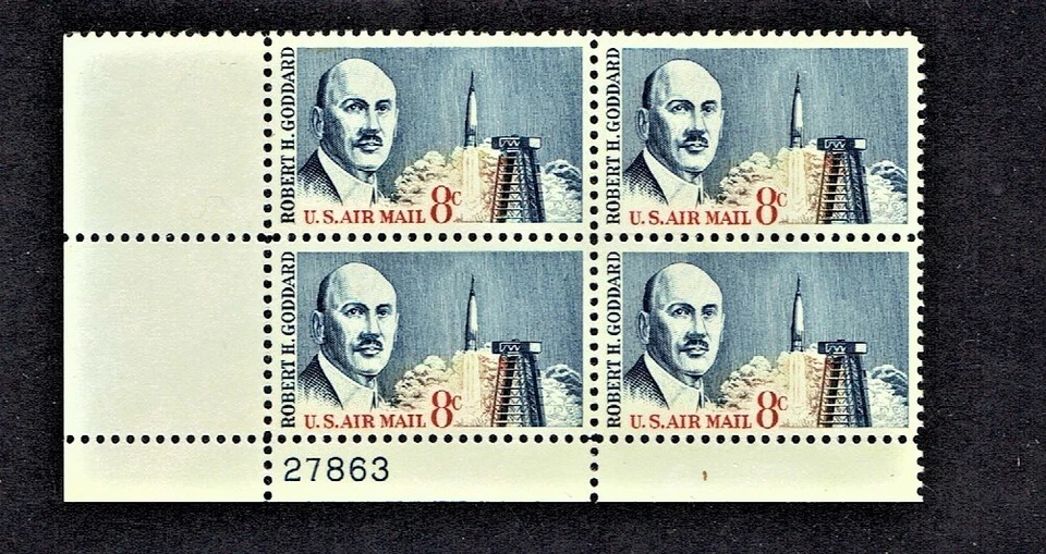 1964 U.S AIRMAIL CLASSICS "Goddard" Plt # Blk of 4  Sc#C69 M/NH/OG Fresh!^ - Image 1 of 1