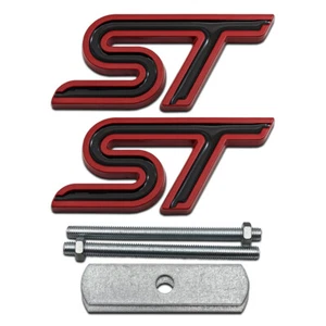 3D Red & Black Metal ST Front Grille Emblem + Rear Trunk Sport Car Badge - Picture 1 of 8