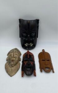 Hand Carved Wooden Dragon Interior Wall Hanging Decorative Face Mask Lot Of 4