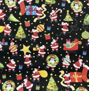 Tina Scrap Mini Santa Tree Presents Christmas Small Print FABRIC 9"x21" - Picture 1 of 2