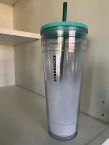Starbucks 24 oz. Cold Tumbler weiß matt türkis blau Deckel - Bild 1 von 4