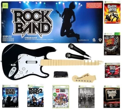 NEW Rock Band Wireless Stratocaster 8 Guitar Hero/Rock Band Games 2 Microphones - Image 1 of 4