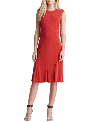 Tory Burch Dress Deeann Red Jersey Fluted Hem Sleeveless Size XS NEW - Image 1 of 4