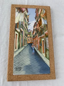 Lisboa Portugal Alfama Antiga Handpainted Ceramic Tile Street Scene Wall Hanging - Picture 1 of 13