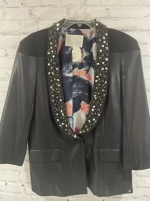Chaqueta Rachel Roy NUEVA CON ETIQUETAS Mujer Lentejuelas Estrás Joyas Cuero Sintético Negra Talla 12 Foto 1 de 4