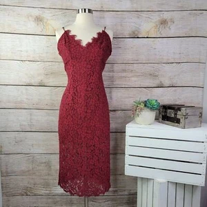 Bardot Sleeveless Fire Red Floral Lace Midi Dress Size Large - Picture 1 of 5