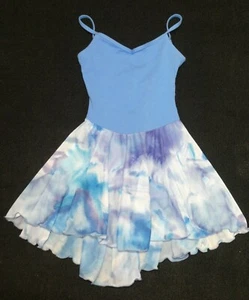Capezio girl's blue/gray/purple print stretch dance/skating dress Sz S - Picture 1 of 3