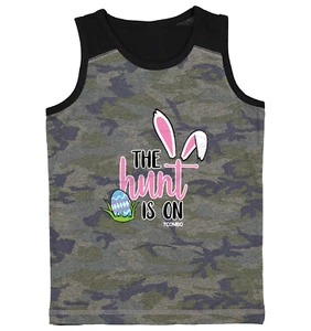 The Hunt Is On - Easter Egg Bunny Rabbit Ears Holiday Youth Contrast Tank Top - Picture 1 of 7
