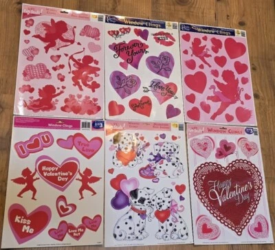 Lote de 6 hojas vintage de decoración de ventana de San Valentín color corazón estático Foto 1 de 3