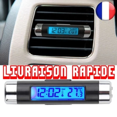 2en1 Voiture Numérique LCD Température Thermomètre Horloge Auto Rétro-Éclairage
