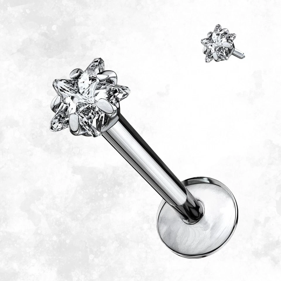Perno Labret roscado internamente forma de estrella circonita titanio sólido Foto 1 de 4